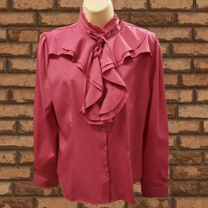 NWT womens Vintage Spring/Summer Long sleeve Lotus Ruffled Casual Work Shirt